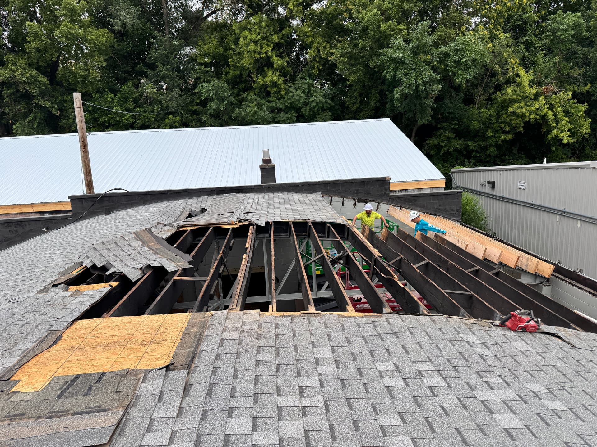 Gallery photos for Commercial Fire Damage Restoration With Full Reframe and New Roof: Image #7