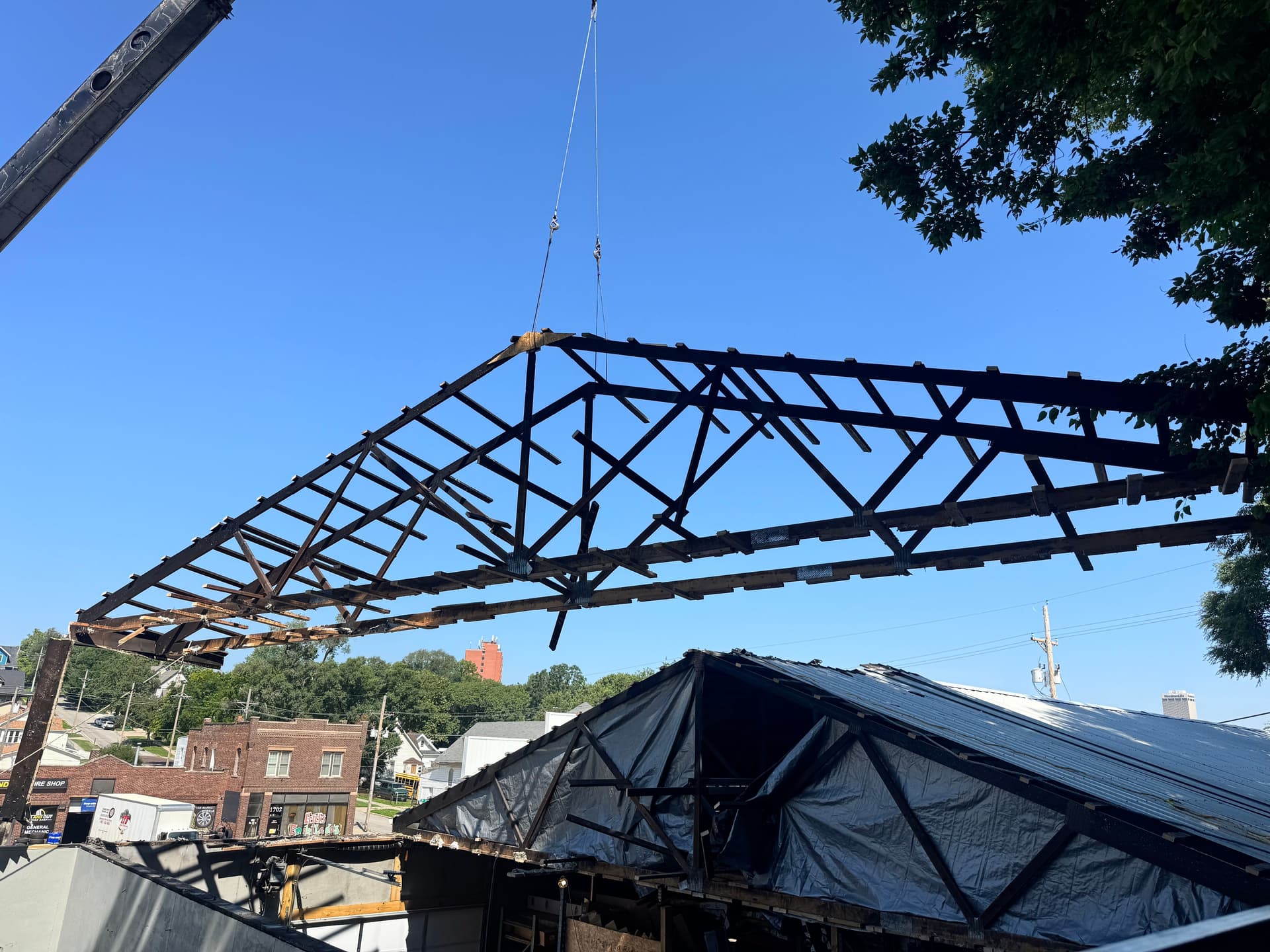 Gallery photos for Commercial Fire Damage Restoration With Full Reframe and New Roof: Image #1
